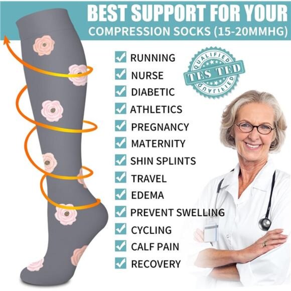 Compression Socks for Women & Men Circulation(6 pairs)-Graduated Supports Socks - Picture 5 of 8